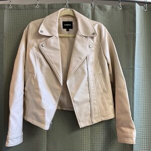 Express Faux Leather Cropped Moto Jacket | Cream/Off White